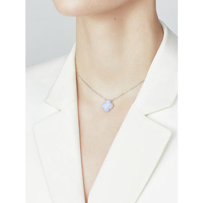 [BLAUE TRÄNEN]CLOVER 15MM BLAUER CHALCEDON HALSKETTE SILBER