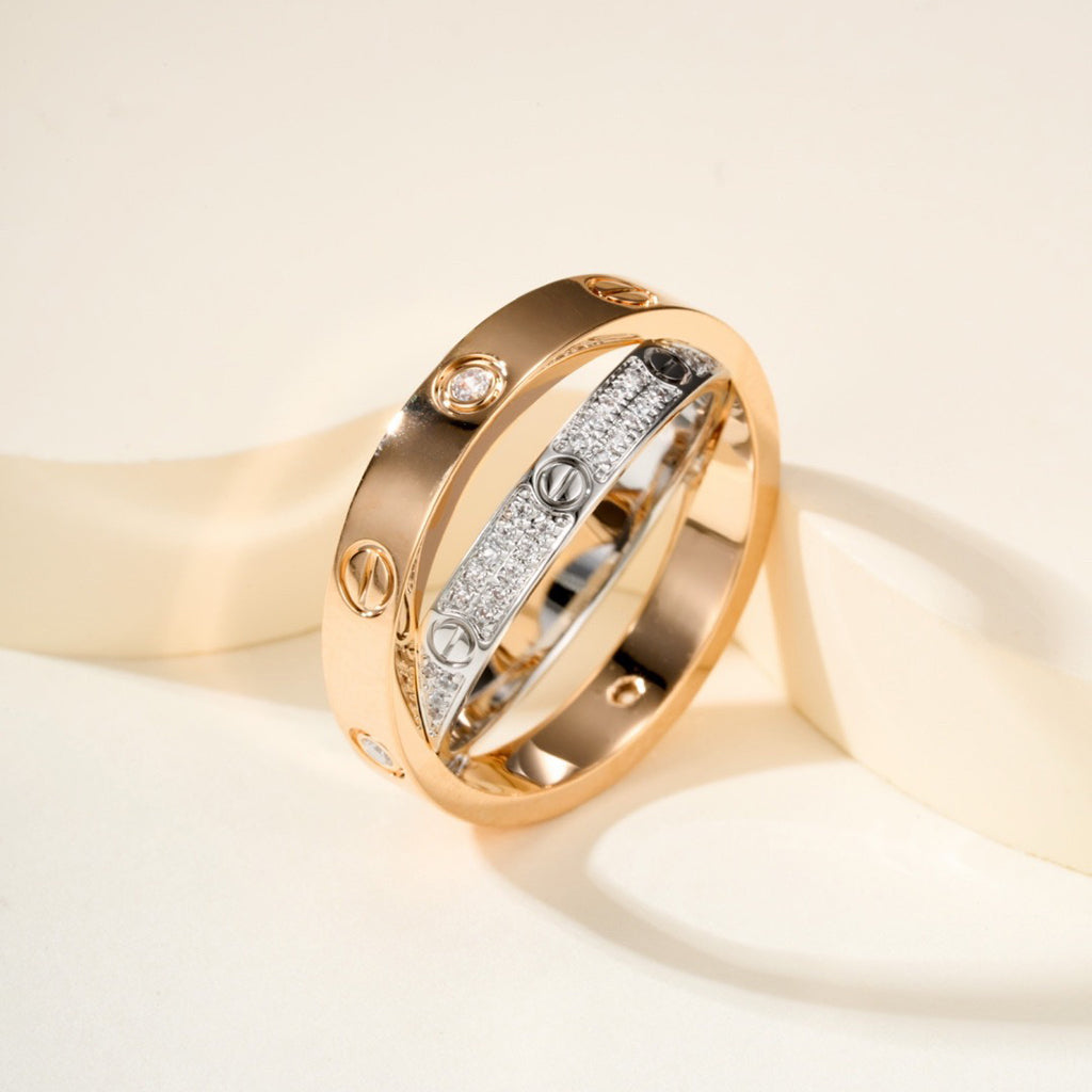 [Blue Tears Jewelry]LOVE PINK GOLD SILVER DIAMOND DOUBLE RING