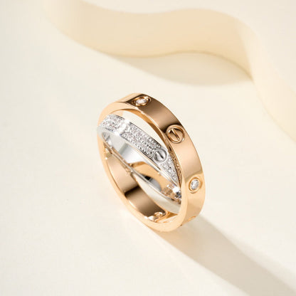 [Blue Tears Jewelry]LOVE PINK GOLD SILVER DIAMOND DOUBLE RING