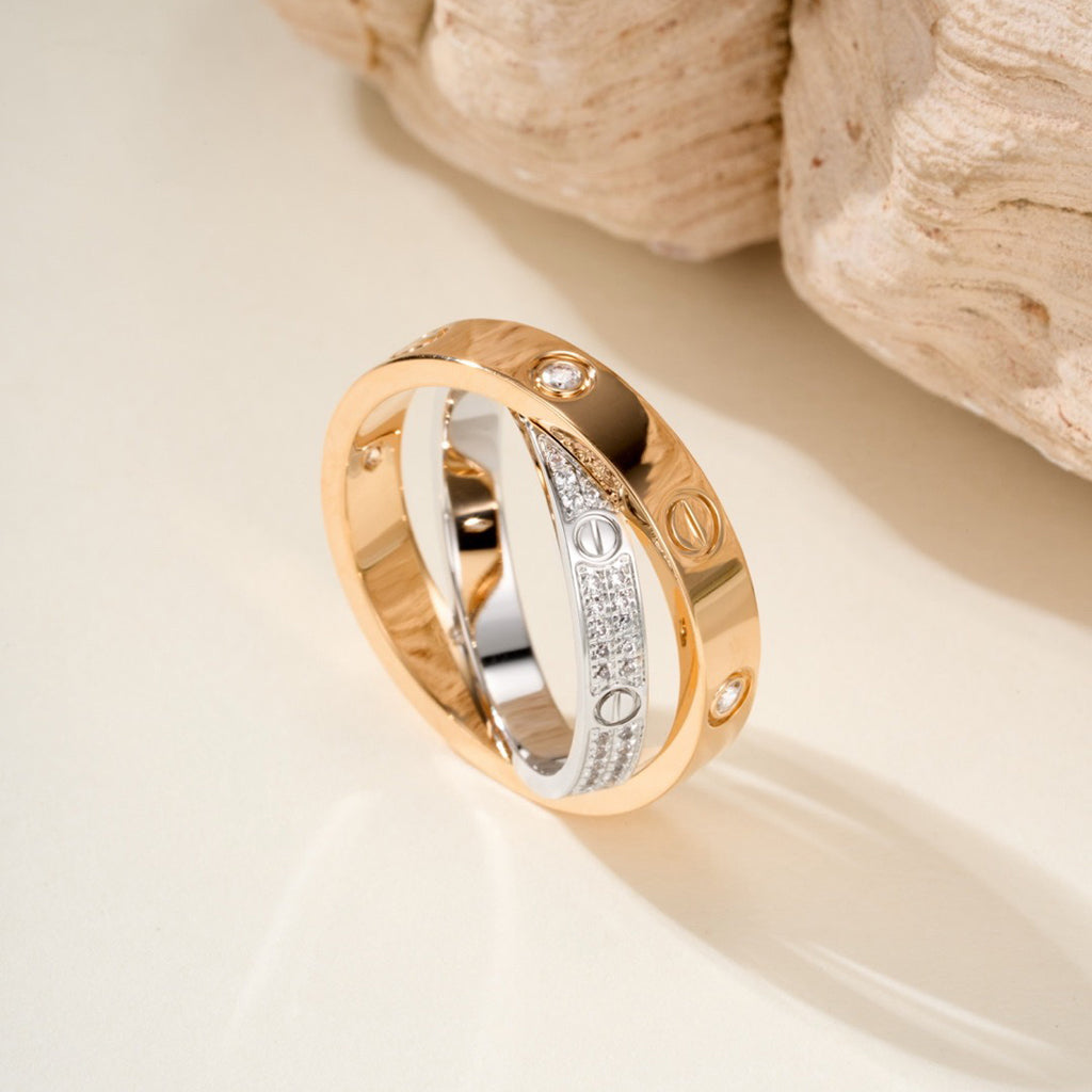 [Blue Tears Jewelry]LOVE PINK GOLD SILVER DIAMOND DOUBLE RING