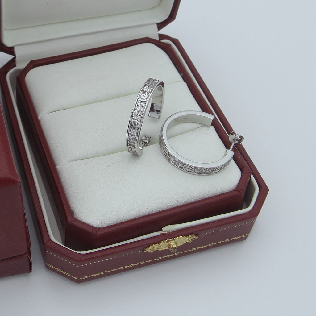 [Blue Tears Jewelry]LOVE EARRINGS 3.6MM DIAMOND PAVED