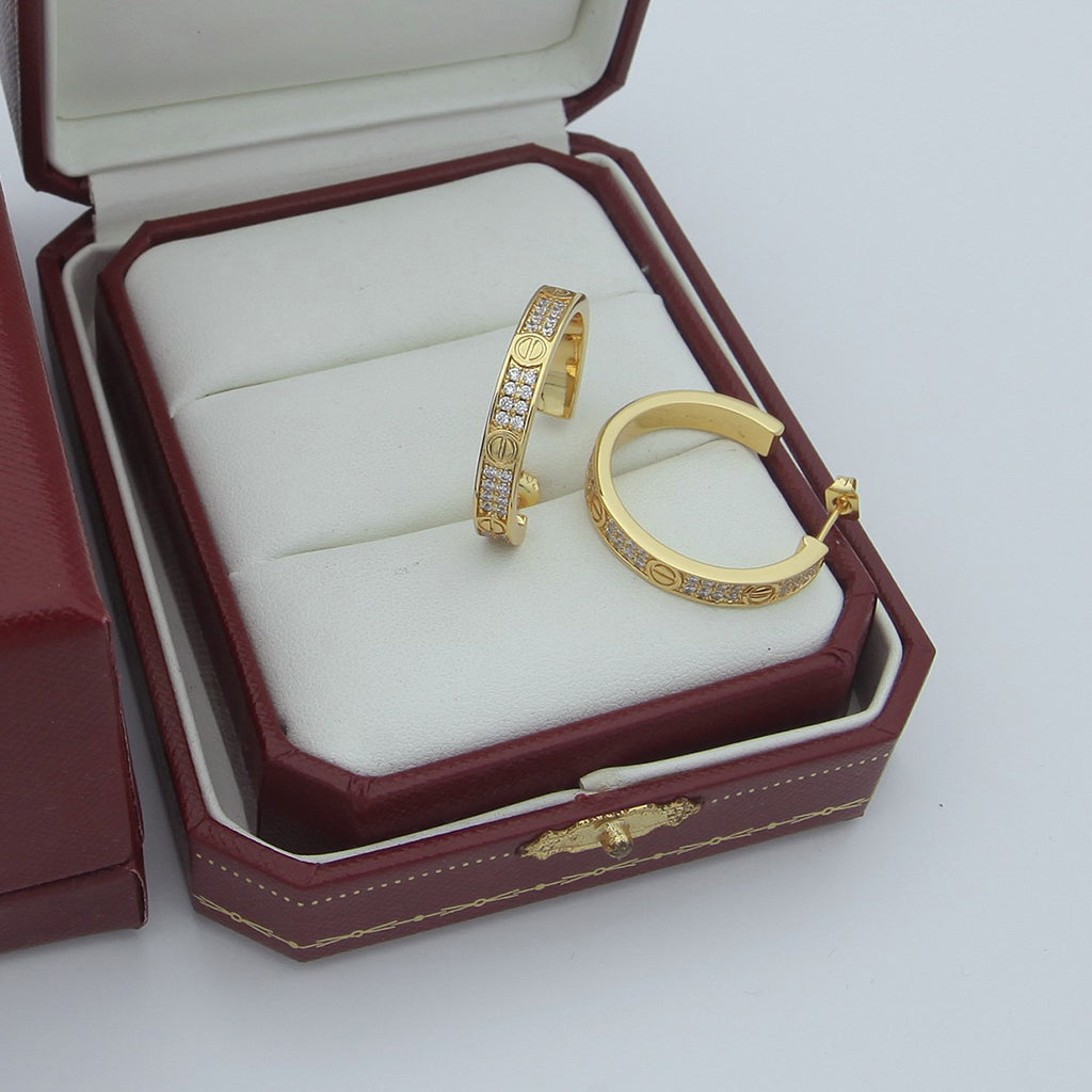 [Blue Tears Jewelry]LOVE EARRINGS 3.6MM DIAMOND PAVED