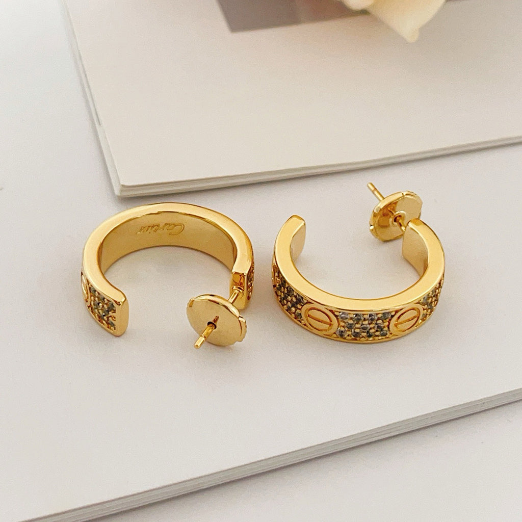 [Blue Tears Jewelry]LOVE 5.5MM DIAMOND PAVED EARRINGS