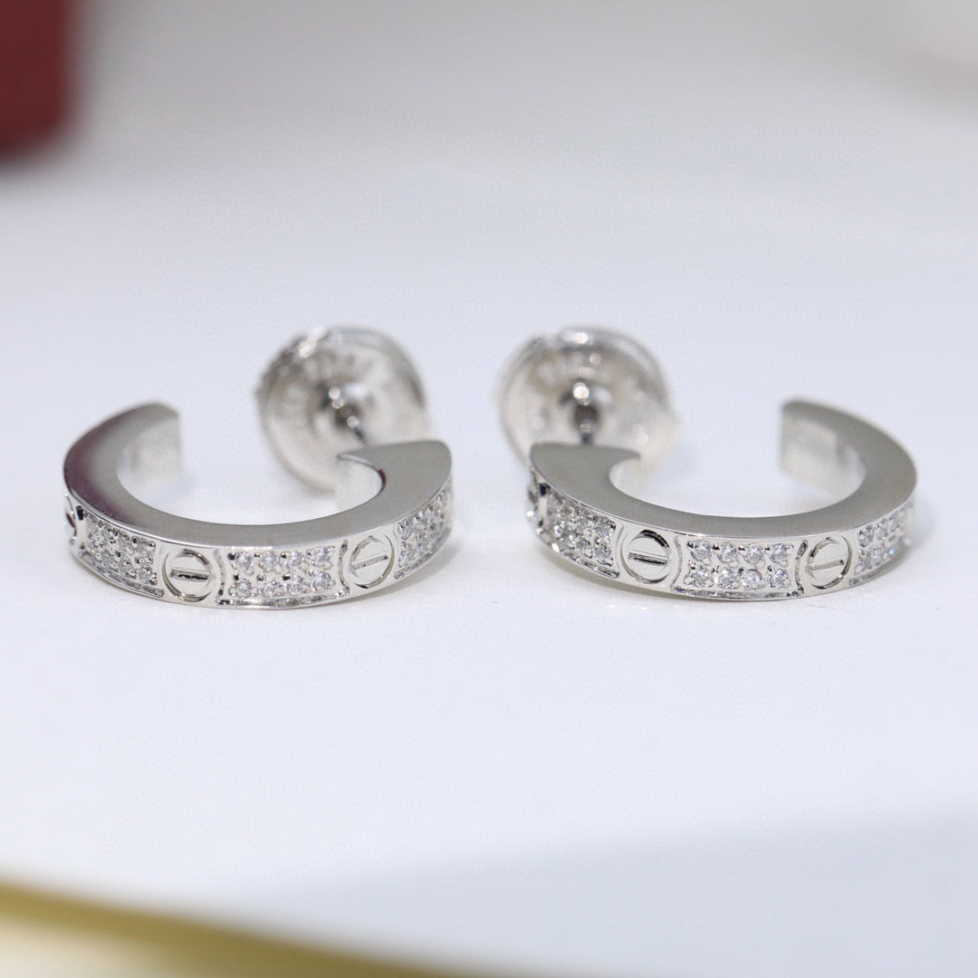 [Blue Tears Jewelry]LOVE 5.5MM DIAMOND PAVED EARRINGS