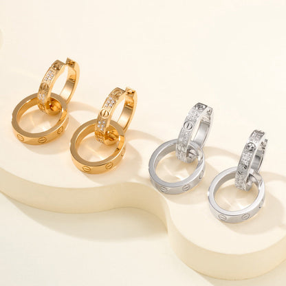 [Blue Tears Jewelry]LOVE 3.3MM DANGLE HALF DIAMOND EARRINGS