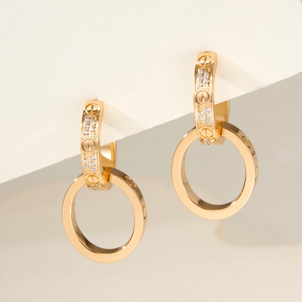 [Blue Tears Jewelry]LOVE 3.3MM DANGLE HALF DIAMOND EARRINGS