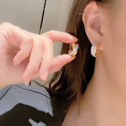 [Blue Tears Jewelry]TRINITY HALF DIAMOND  CLASSIC EARRINGS