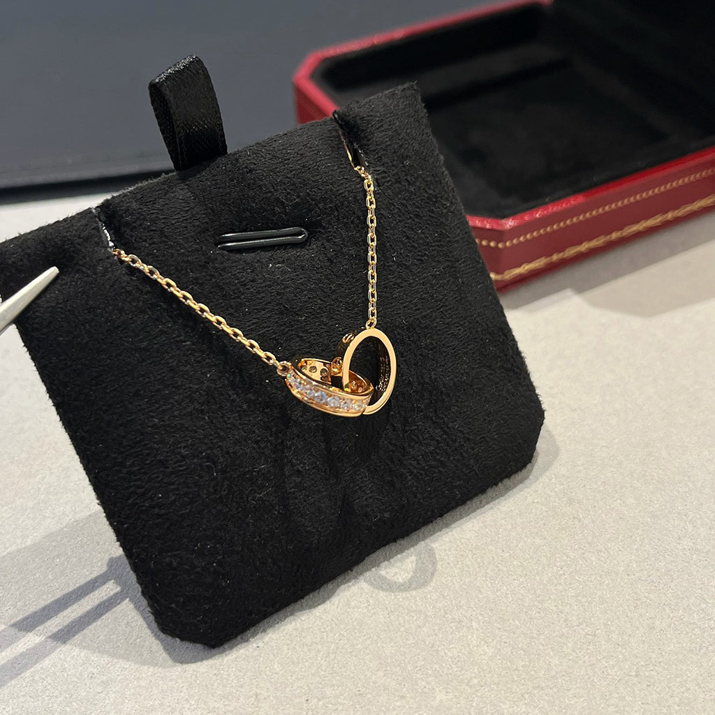 [Blue Tears Jewelry]LOVE DOUBLE RING HALF DIAMOND NECKLACE