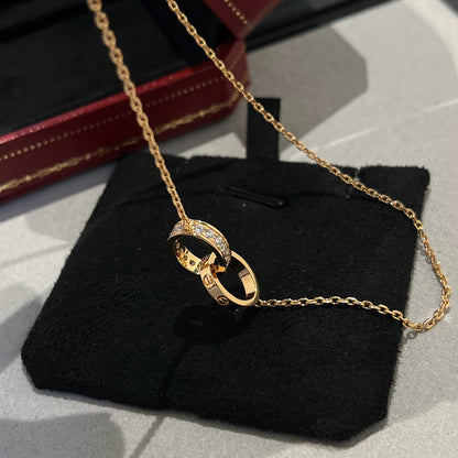 [Blue Tears Jewelry]LOVE DOUBLE RING HALF DIAMOND NECKLACE