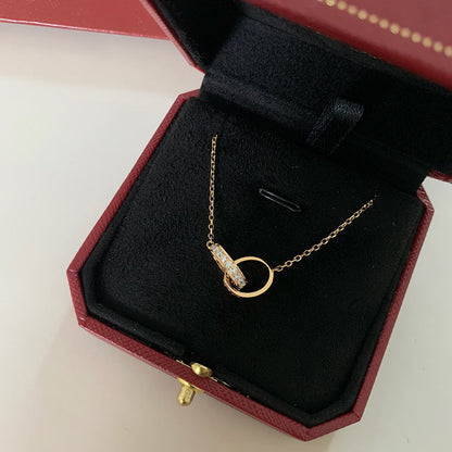 [Blue Tears Jewelry]LOVE DOUBLE RING HALF DIAMOND NECKLACE