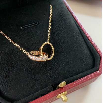 [Blue Tears Jewelry]LOVE DOUBLE RING HALF DIAMOND NECKLACE