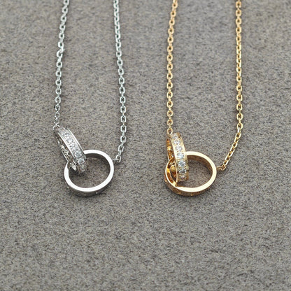 [Blue Tears Jewelry]LOVE DOUBLE RING HALF DIAMOND NECKLACE