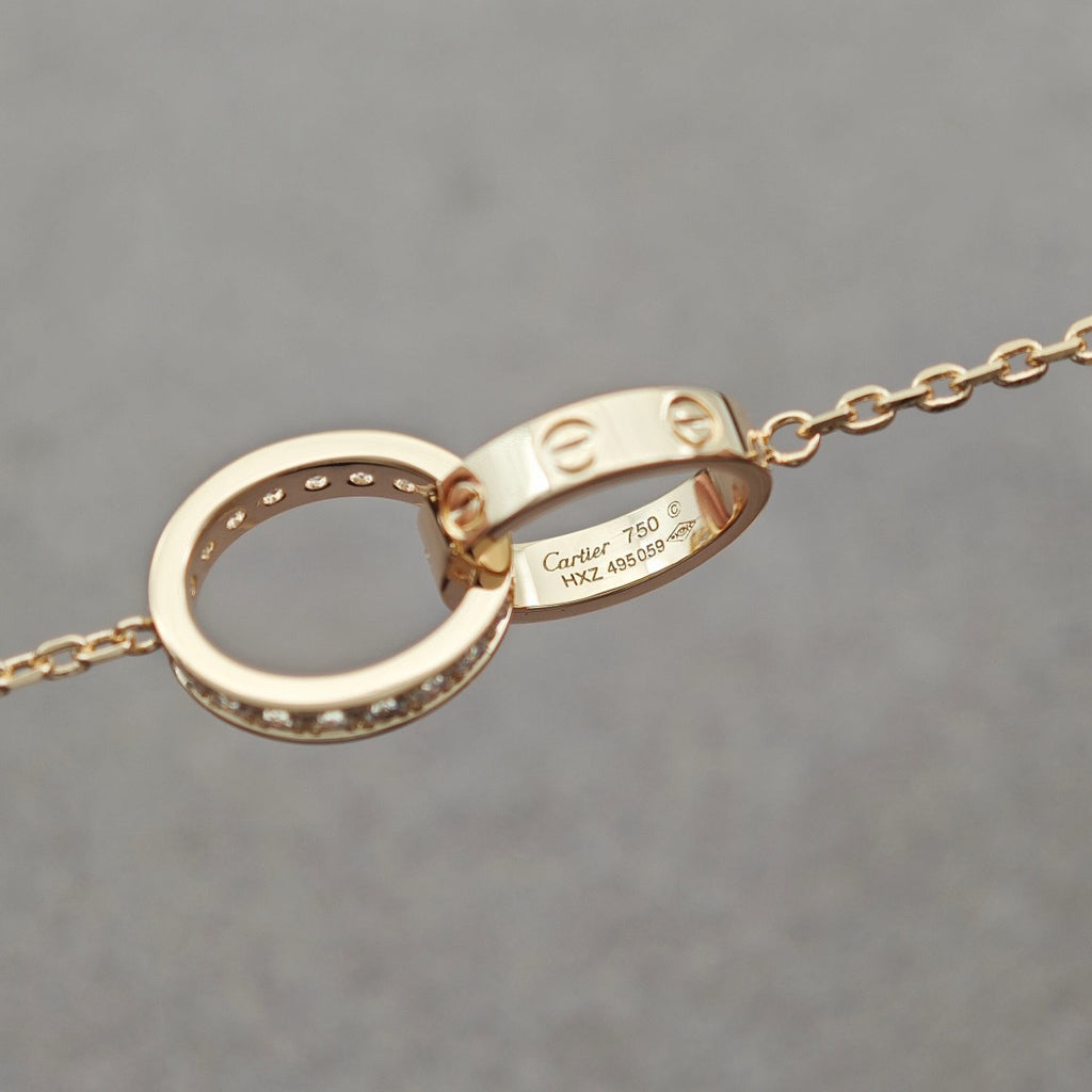 [Blue Tears Jewelry]LOVE DOUBLE RING HALF DIAMOND NECKLACE
