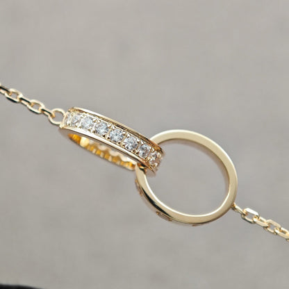 [Blue Tears Jewelry]LOVE DOUBLE RING HALF DIAMOND NECKLACE