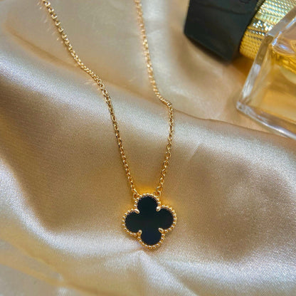 [BLAUE TRÄNEN]CLOVER 15MM SCHWARZER ONYX EINZELNE BLUMENKETTE