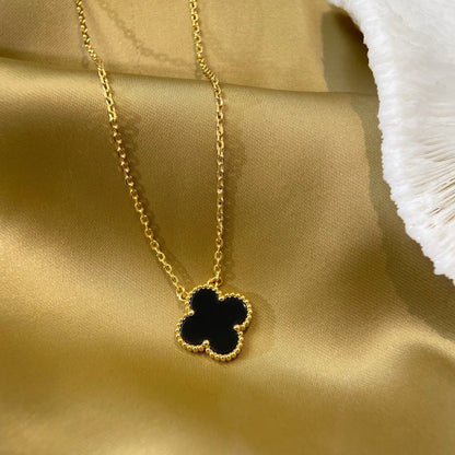 [BLAUE TRÄNEN]CLOVER 15MM SCHWARZER ONYX EINZELNE BLUMENKETTE