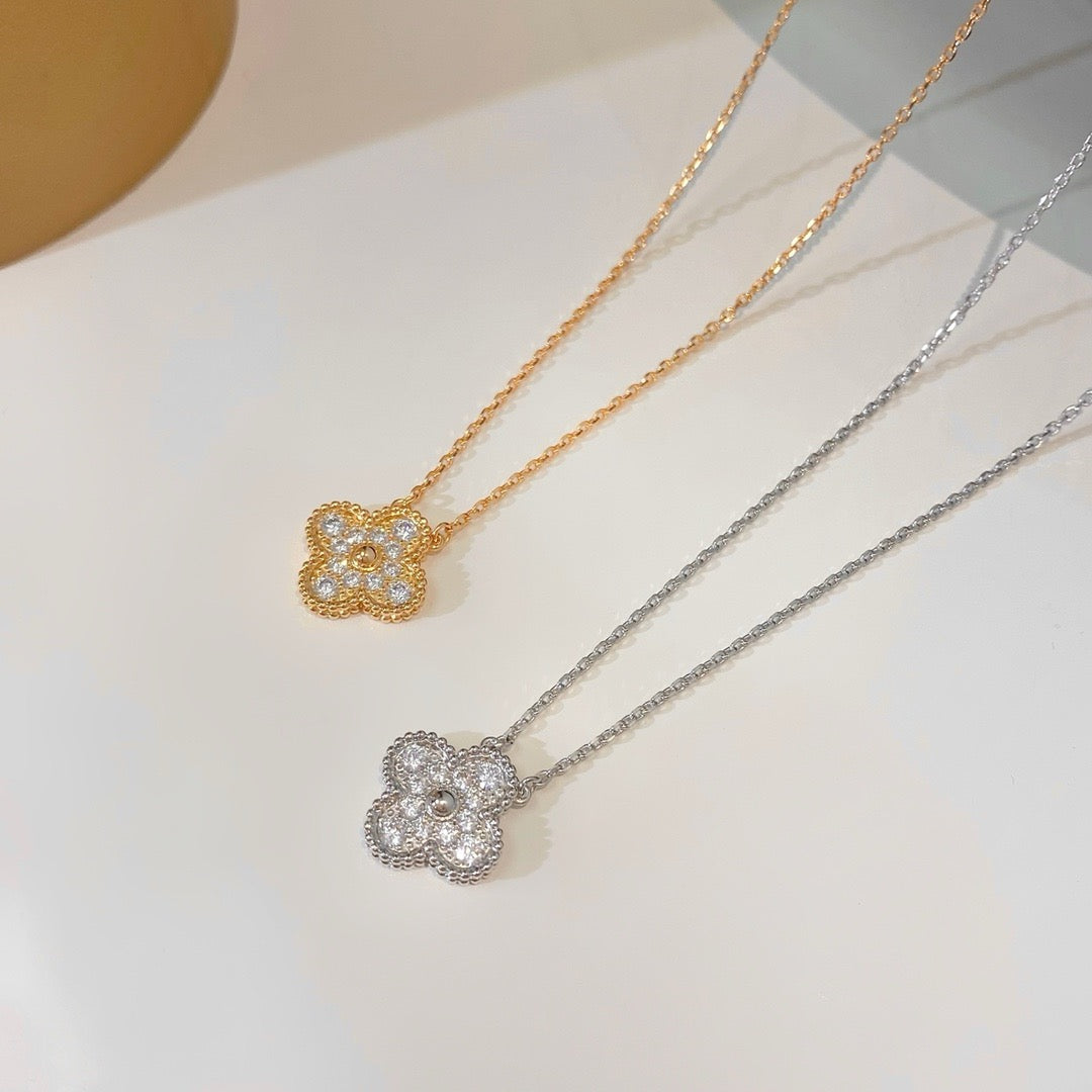[BLAUE TRÄNEN]CLOVER 15MM DIAMANT-EINZELBLUMEN-HALSKETTE