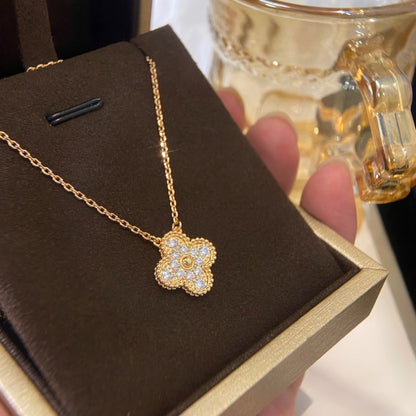 [BLAUE TRÄNEN]CLOVER 15MM DIAMANT-EINZELBLUMEN-HALSKETTE