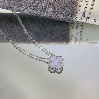[BLAUE TRÄNEN]CLOVER 15MM BLAUER CHALCEDON HALSKETTE SILBER
