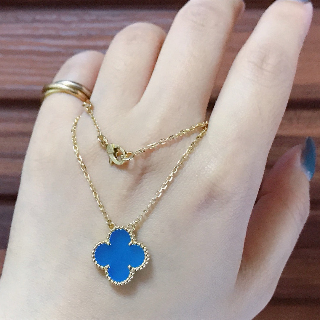 [BLAUE TRÄNEN]CLOVER 15MM BLAUER ACHAT HALSKETTE