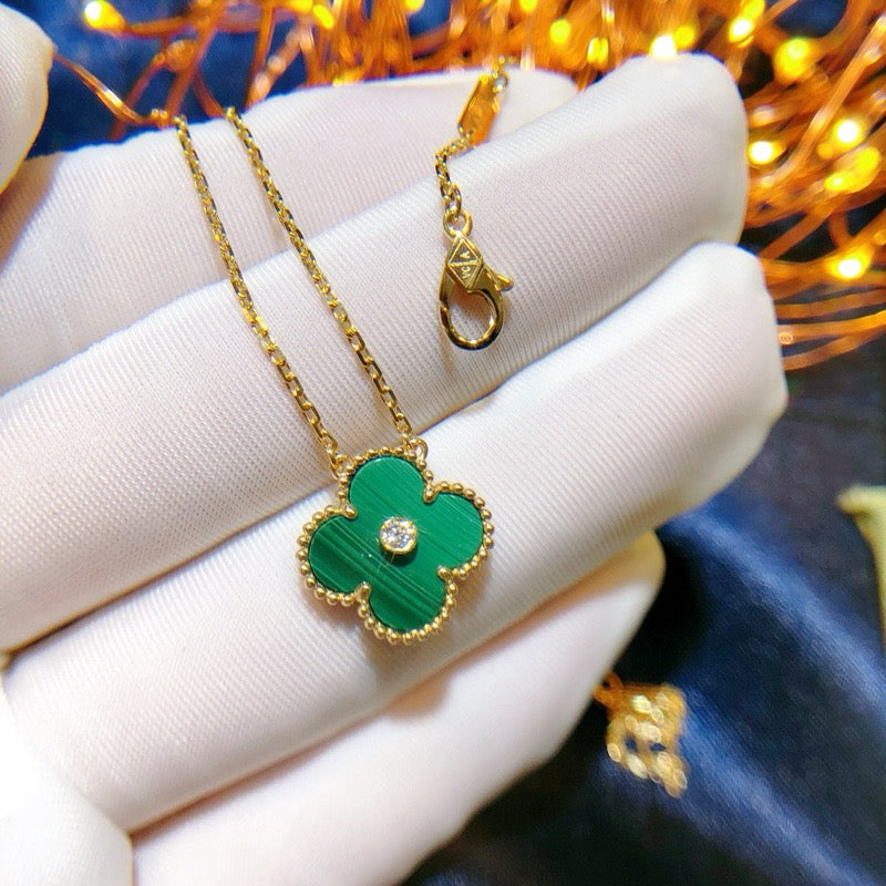 [BLAUE TRÄNEN]CLOVER 15MM DIAMANT-TÜRKIS-HALSKETTE