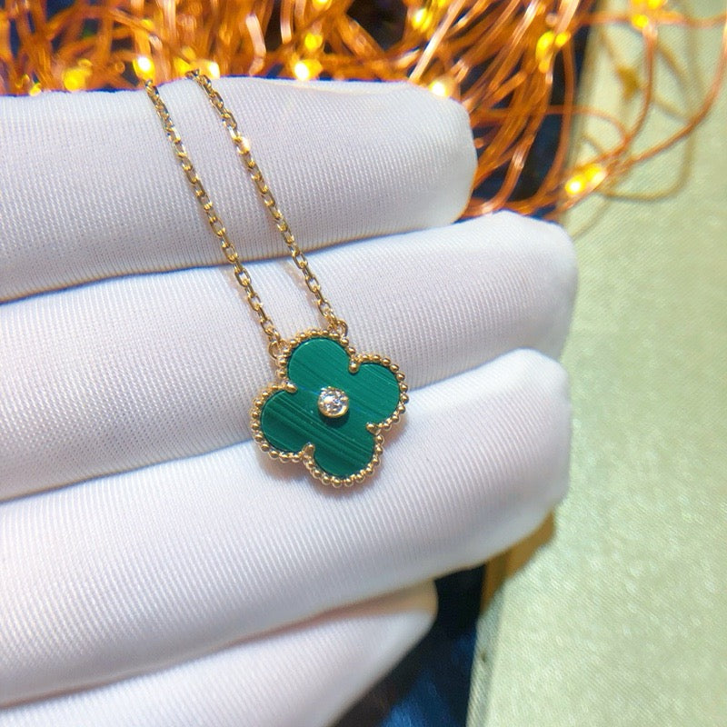 [BLAUE TRÄNEN]CLOVER 15MM DIAMANT-TÜRKIS-HALSKETTE