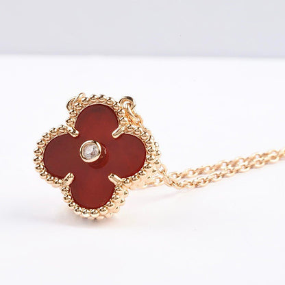 [BLAUE TRÄNEN]CLOVER 15MM DIAMANT-KARNEOL-HALSKETTE