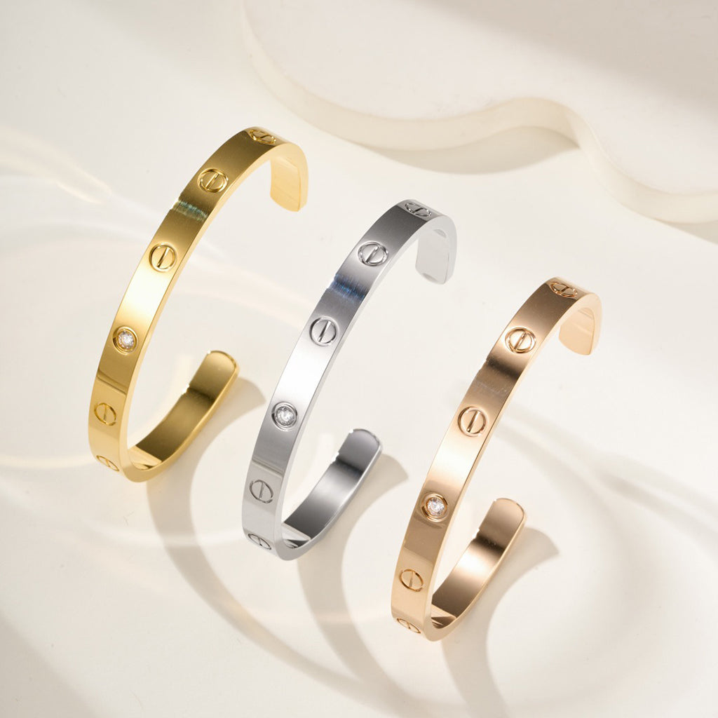[Blue Tears Jewelry]LOVE BRACELET 6.1MM 1 DIAMOND OPEN CUFF