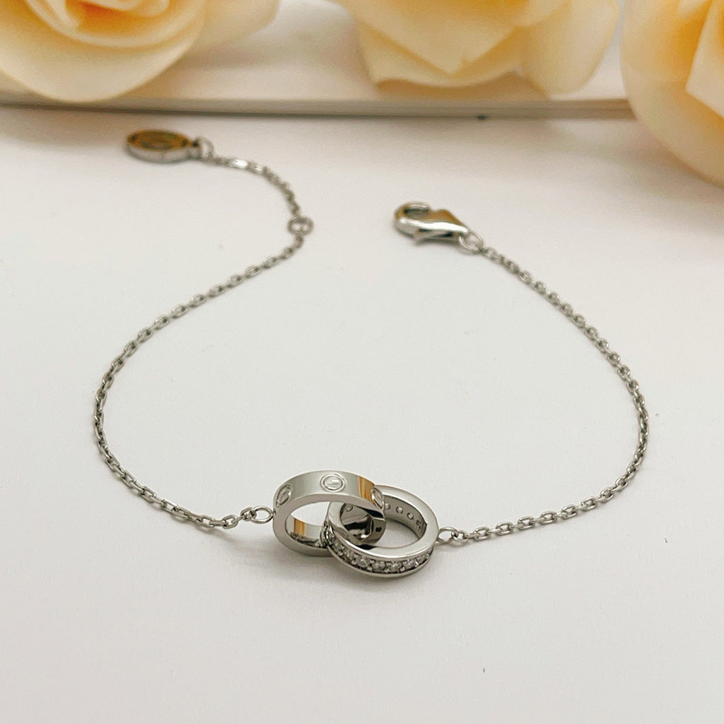 [Blue Tears Jewelry]LOVE DOUBLE RING HALF DIAMOND BRACELET