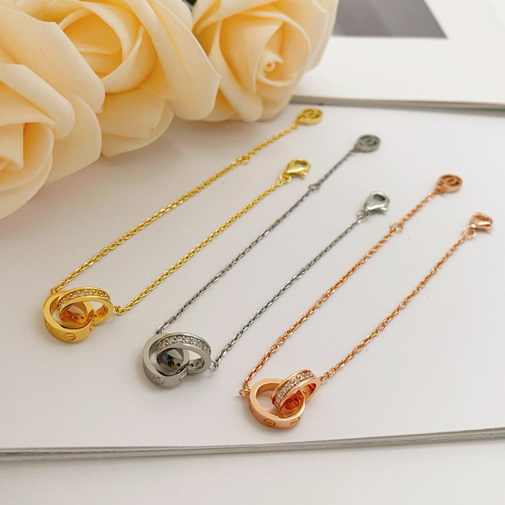 [Blue Tears Jewelry]LOVE DOUBLE RING HALF DIAMOND BRACELET