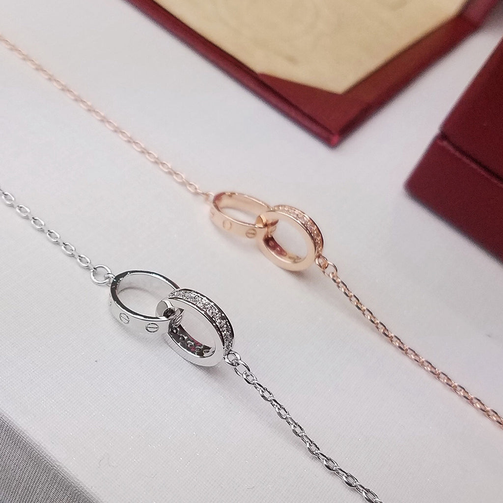 [Blue Tears Jewelry]LOVE DOUBLE RING HALF DIAMOND BRACELET