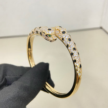 [Blue Tears Jewelry]PANTHERE DOUBLE HEADED HALF DIAMOND OPEN BRACELET