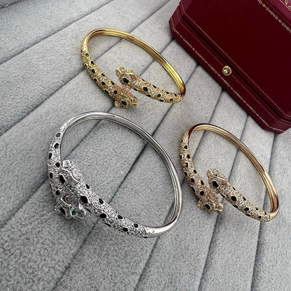 [Blue Tears Jewelry]PANTHERE DOUBLE HEADED HALF DIAMOND OPEN BRACELET