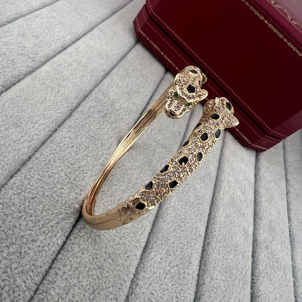 [Blue Tears Jewelry]PANTHERE DOUBLE HEADED HALF DIAMOND OPEN BRACELET