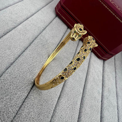 [Blue Tears Jewelry]PANTHERE DOUBLE HEADED HALF DIAMOND OPEN BRACELET