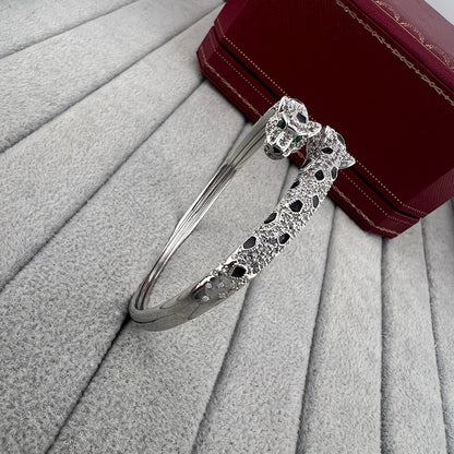 [Blue Tears Jewelry]PANTHERE DOUBLE HEADED HALF DIAMOND OPEN BRACELET