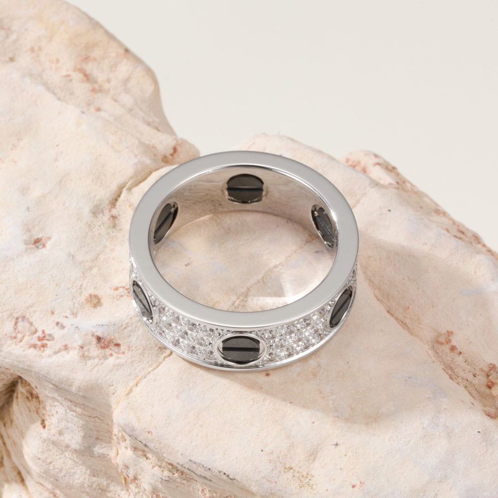 [Blue Tears Jewelry]LOVE RING 5.5MM DIAMONDS PAVED CERAMIC