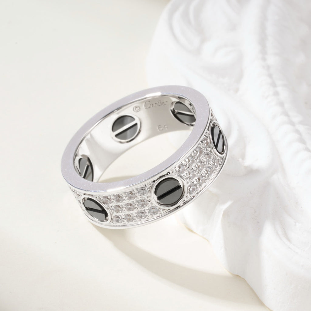 [Blue Tears Jewelry]LOVE RING 5.5MM DIAMONDS PAVED CERAMIC
