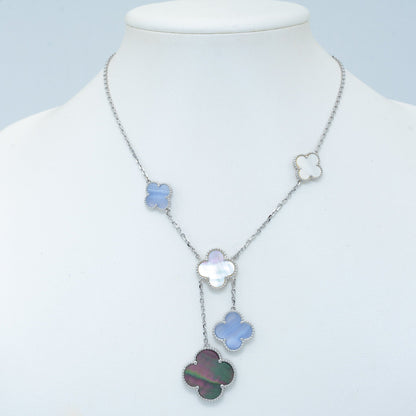 [BLAUE TRÄNEN]CLOVER MOP CHALCEDON HALSKETTE SILBER 6 MOTIV 