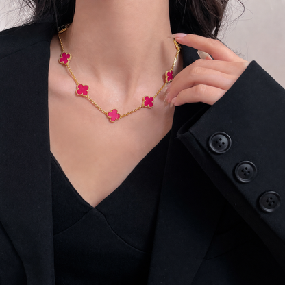 [Blue Tears Jewelry]NEW CLOVER 10 MOTIFS PINK ENAMEL NECKLACE
