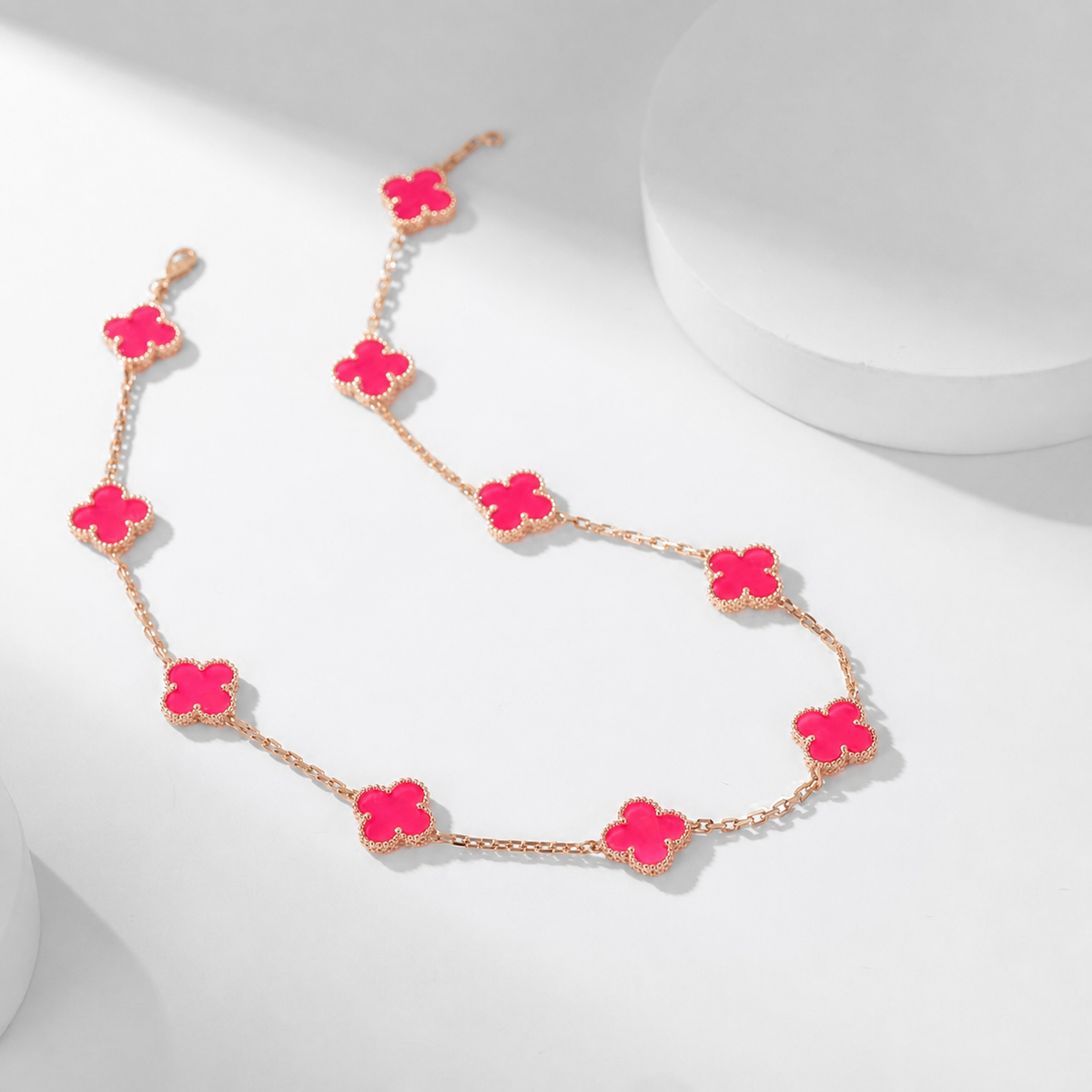 [Blue Tears Jewelry]NEW CLOVER 10 MOTIFS PINK ENAMEL NECKLACE