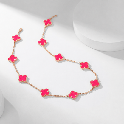 [Blue Tears Jewelry]NEW CLOVER 10 MOTIFS PINK ENAMEL NECKLACE