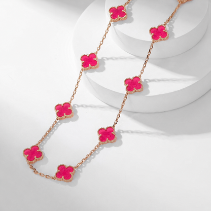 [Blue Tears Jewelry]NEW CLOVER 10 MOTIFS PINK ENAMEL NECKLACE