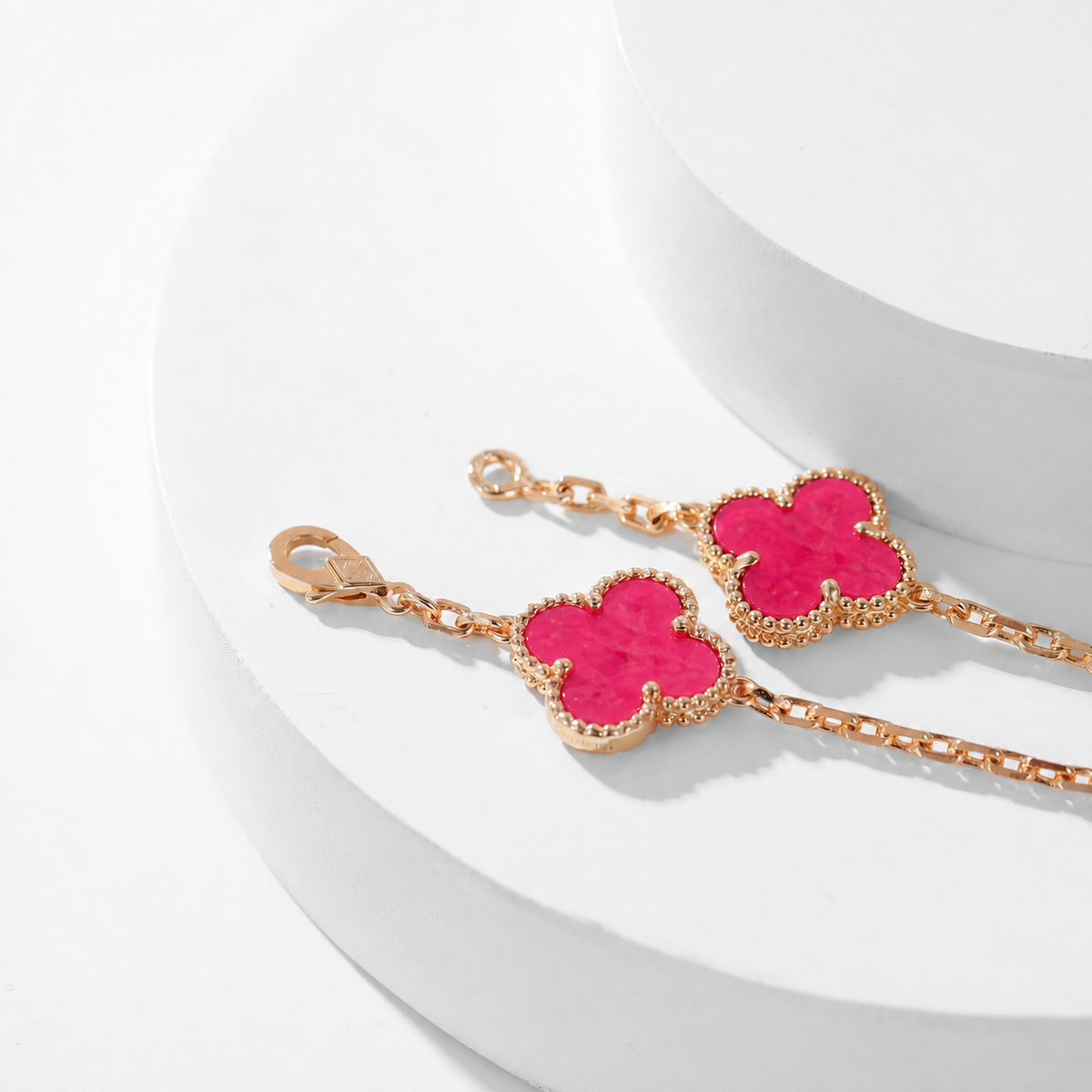 [Blue Tears Jewelry]NEW CLOVER 10 MOTIFS PINK ENAMEL NECKLACE