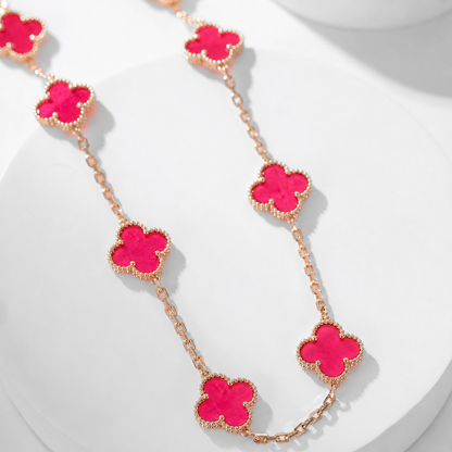 [Blue Tears Jewelry]NEW CLOVER 10 MOTIFS PINK ENAMEL NECKLACE