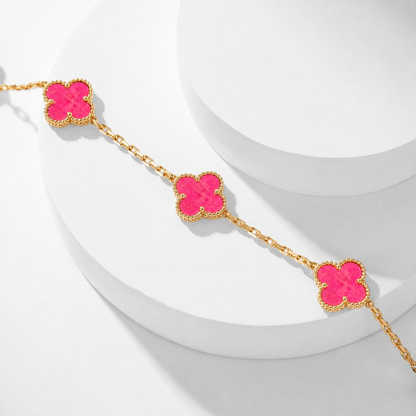 [Blue Tears Jewelry]NEW CLOVER 10 MOTIFS PINK ENAMEL NECKLACE