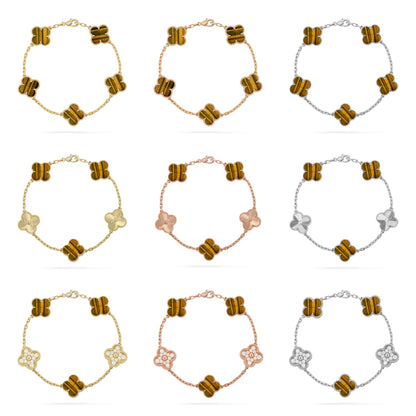 [BLUE TEARS] CLOVER 5 MOTIFS TIGER EYE BRACELET COLLECTION