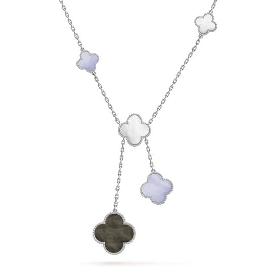 [BLAUE TRÄNEN]CLOVER MOP CHALCEDON HALSKETTE SILBER 6 MOTIV 