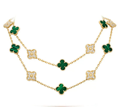 [BLAUE TRÄNEN]CLOVER 20 MOTIFS MALACHIT DIAMANT HALSKETTE