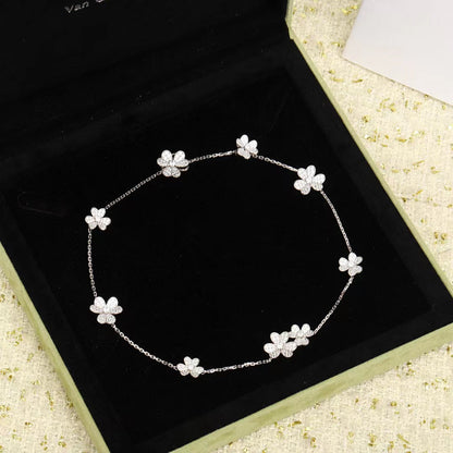 [BLAUE TRÄNEN]FRIVOLE SILBERNE HALSKETTE MIT 9 BLUMEN